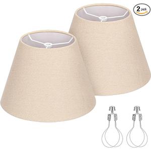 Seaside village Small Lamp Shades for Table Lamp, Natural Linen Lamp Shades Set of 2, 5.5" Top x 10" Bottom x 6.6" High, Brown Burlap Lampshade Replacement, Spider, Bulb Clip Adapters Included