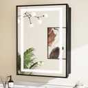 TETOTE 24 x 30 Black Led Lighted Medicine Cabinet Mirror with 3-Color Lights, Wall Mount or Recessed Cabinet Mirror for Bathroom with Storage, Tempered Glass, 2 Outlets, Anti-Fog, Adjustable Shelf