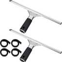 6 Pcs 12'' Professional Steel Window and Glass Squeegee with Replacement Rubber Glass Cleaning Squeegee Heavy Duty for Window Cleaning Streak Free Results, 
Silver, Black