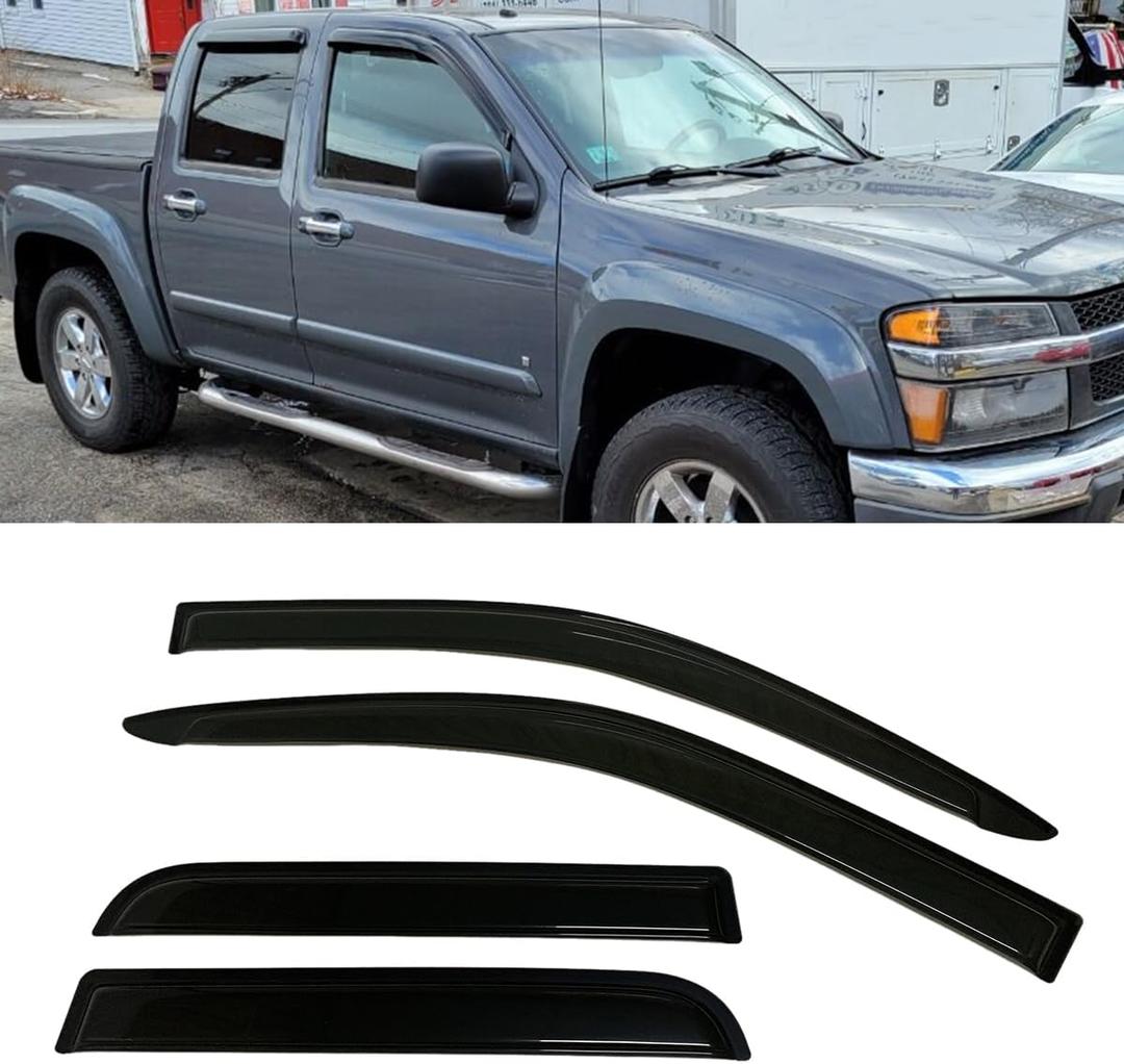 Smoke Tinted Window Visors Rain Sun Vent Guard Shade Compatible with Chevrolet Colorado Canyon Crew Cab 4-Door 2004-2012