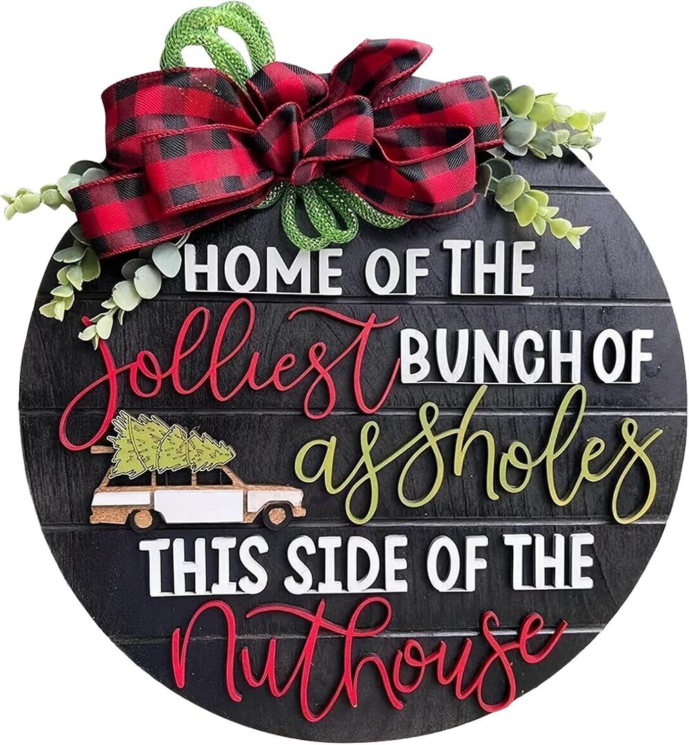National Lampoon's Christmas Vacation Decoration, Christmas Wreath Decoration for Front Door, Outdoor Christmas Decorations Indoor Wooden Hanging Sign (Black)