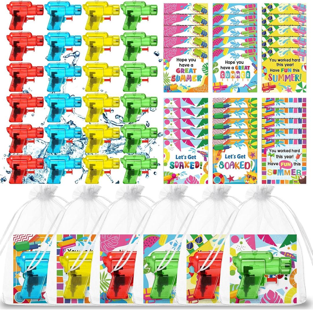 Blosssound 24 Set End of Year Students Gift from Teacher Bulk Summer Mini Water Gun with Cards Bags Kindergarten School Graduation Gifts Bulk for Graduation Summer Beach Pool Party Favors