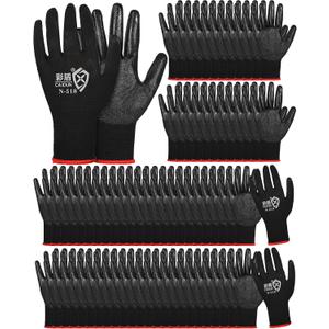 Potchen 72 Pairs Gardening Work Gloves Bulk for Men Women, Rubber Coated Garden Multipack Safety Construction Glove