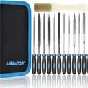 LIBRATON Small File Set, Needle Diamond Files 13PCS, 6pcs Jewlers & 6 Steel for Precision Metal Work, Wood, Woodworking, Plastic Carving Tool with Brush and Carry Case