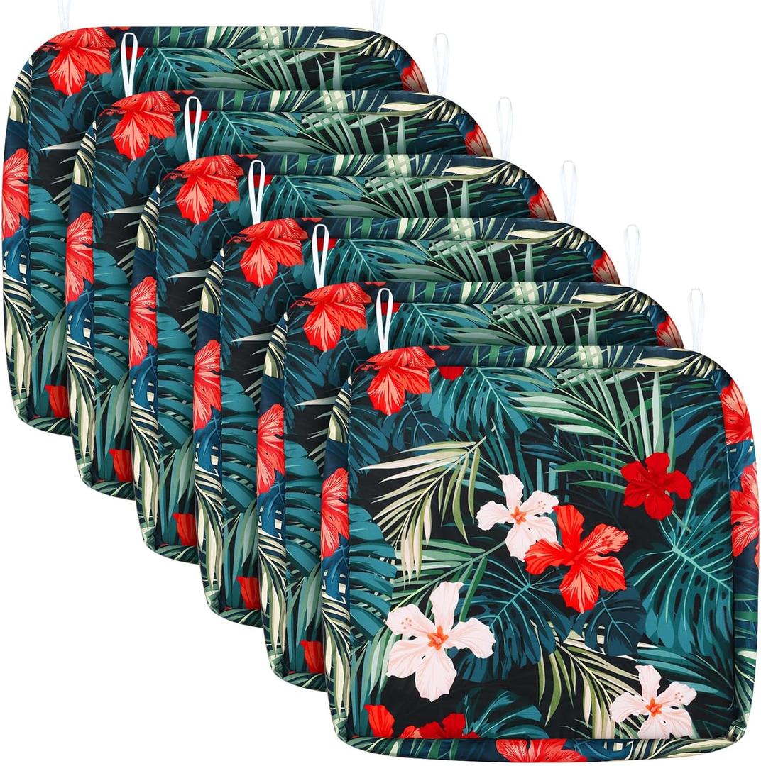 Panelee 6 Pcs Patio Cushion Covers Square Chair Seat Slip Covers Waterproof Outdoor Cushion Replacement Water Repellent Slipcover with Ties for Sofa Furniture Bench(24 x 24 x 4 Inch)