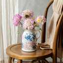 Pink Blue and White Pitcher Vase, 8 Inch Vintage Chinoiserie Ceramic Flower Vase, Rustic Retro Ice Cracked Antique Porcelain Vases for Home Farmhouse Table Centerpieces Shelf Decor