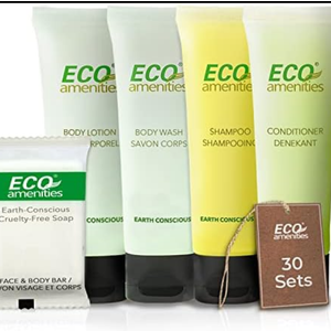 ECO amenities Travel Essentials Toiletry Kit - 300-Piece, 60 x 30ml Shampoo & Conditioner - 60 x 30 ml Body Wash & Lotion - 60 x 28g Soap