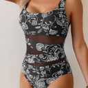 B2prity Women's Mesh One Piece Swimsuit Tummy Control Sexy Bathing Suit Push Up Swim Suit Slimming Swimwear, L
