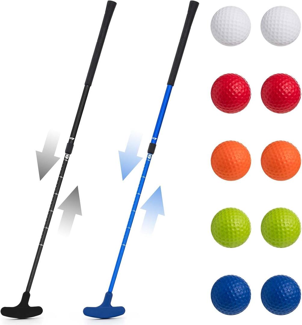 Lenwen 2 Pcs Golf Putter for Men Women Adjustable Length Two Way Putter Right or Left Handed Golfers Mini Golf Club with Practice Balls for Adults (Blue, Black)