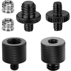 Tripod Screw Adapter 6 Pcs Aluminum Threaded Converter 1/4 Male to 3/8 Female and 3/8 Male to 1/4 Female for Tripod Camera Monitor Mic Stand Light Stand (Black)