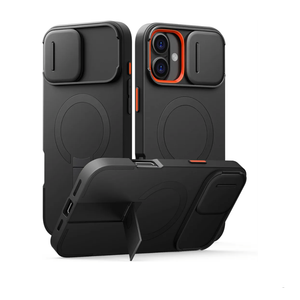 SURITCH for iPhone 16 Plus Case with Magnetic Camera Slide Cover and Adjustable Kickstand, Compatible with MagSafe, Shockproof Bumper Case Slim Protective Cover for iPhone 16 Plus 6.7 Inch, Black