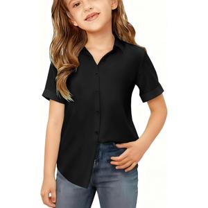 Girls Button Down Shirts Kids Short Sleeve Dress Shirts School Uniform Blouse 13-14 Years