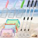 9 Pcs Shelling Tools for Beach Include Sand Sifter with Long Handle, Beach Mesh Shovel, Mesh Beach Bag Seashell Collecting Shark Tooth Sifter Dipper(Blue, Green, Pink)