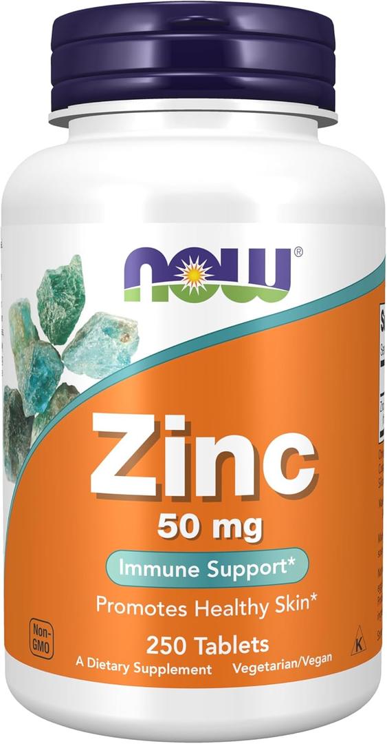 4 x NOW Foods Supplements, Zinc (Zinc Gluconate) 50 mg, Supports Enzyme Functions*, Immune Support*, 250 Tablets (EXP 01/01/31)