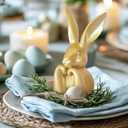Easter Decorations for Home,Mini Resin Golden Bunnies Spring Sculpture Tabletop Ornament,Brass Rabbit Decor for Spring Home Decor, Vintage Resin Bunnies for Table Centerpieces Mantel Decorations