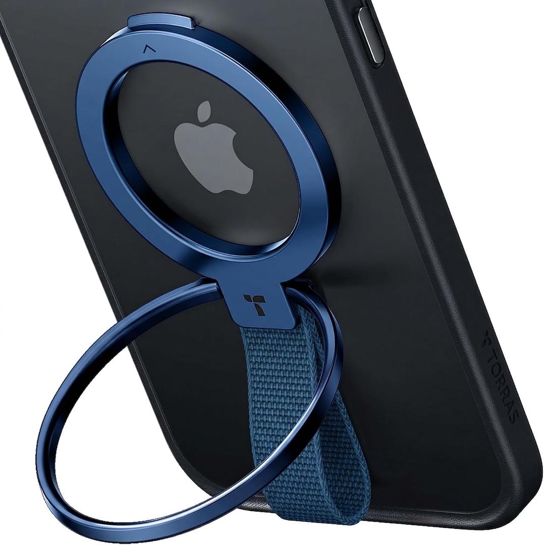 TORRAS 2025 Upgrade (Gen 6.0) Magnetic Phone Grip Holder Kickstand with Braided Strap, Fit for MagSafe Ring Removable, for iPhone 17,16,15, 14, 13 12 Pro/Max Samsung Galaxy, Google, Deep Blue