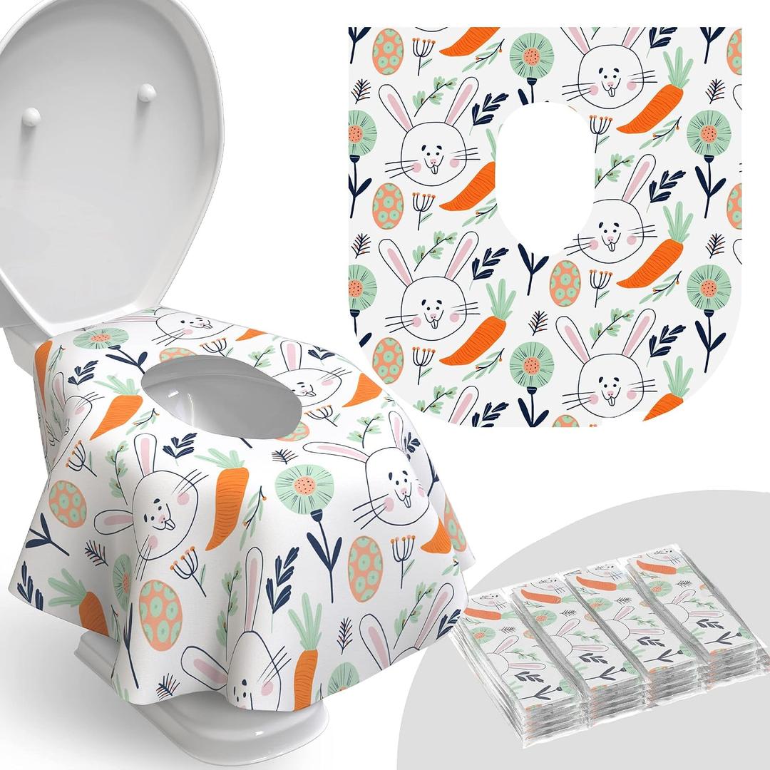 Relyo Disposable Toilet Seat Cover for Travel 20 Pack with Covers Wrapped in Sets of 2, Non-Flushable Liners, Fits Most Seats Kids, Toddlers, Adults (Bunny, 20)