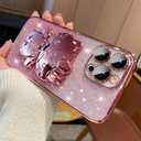 for iPhone 15 Pro Max Case Luxury Glitter Case with Cute Kawaii Stand,Glitter Diamond Bling Case with Mirror Full Camera Lens Protection for Women Men Girls Anti-Scratch 6.7'' (Rose Gold-02)