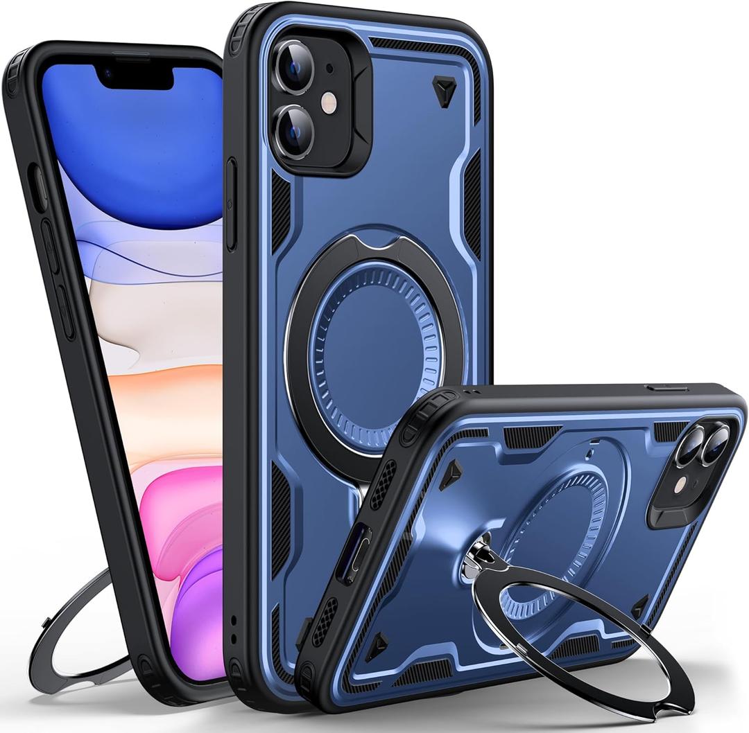 Designed for iPhone 11 Magnetic Case, Compatible with Magsafe, 10ft Drop Test Hard Rugged, 360 Rotating Ring Kickstand Heavy Duty Shockproof Protection Phone Case iPhone 11 Cover, Blue