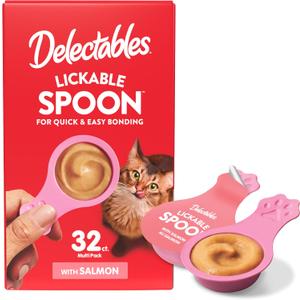 Delectables Lickable Spoon Handheld Wet Cat Treats Made with Real Salmon, Quick & Easy Creamy Puree, Mess Free, Grain-Free, No Added Fillers, No by-Products, No Added Preservatives, Salmon 32ct (EXP 03/17/28)