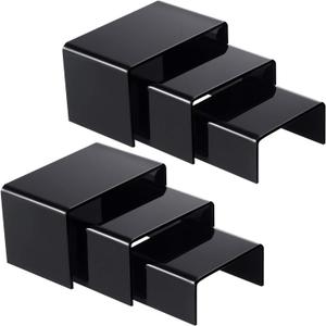 Chuangdi 2 Sets Acrylic Display Risers, Product Stand, Jewelry Display Riser Shelf Showcase Fixtures for Dessert Cupcake Candy Figure Treat Action Showcase(Black,Small Set)