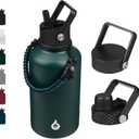 BJPKPK Half Gallon Insulated Water Bottles with Straw Lid, 64oz Large Water Jug, Stainless Steel Bottles with 3 Lids and Paracord Handle, Thermos for Hot & Cold Liquid, Army Green