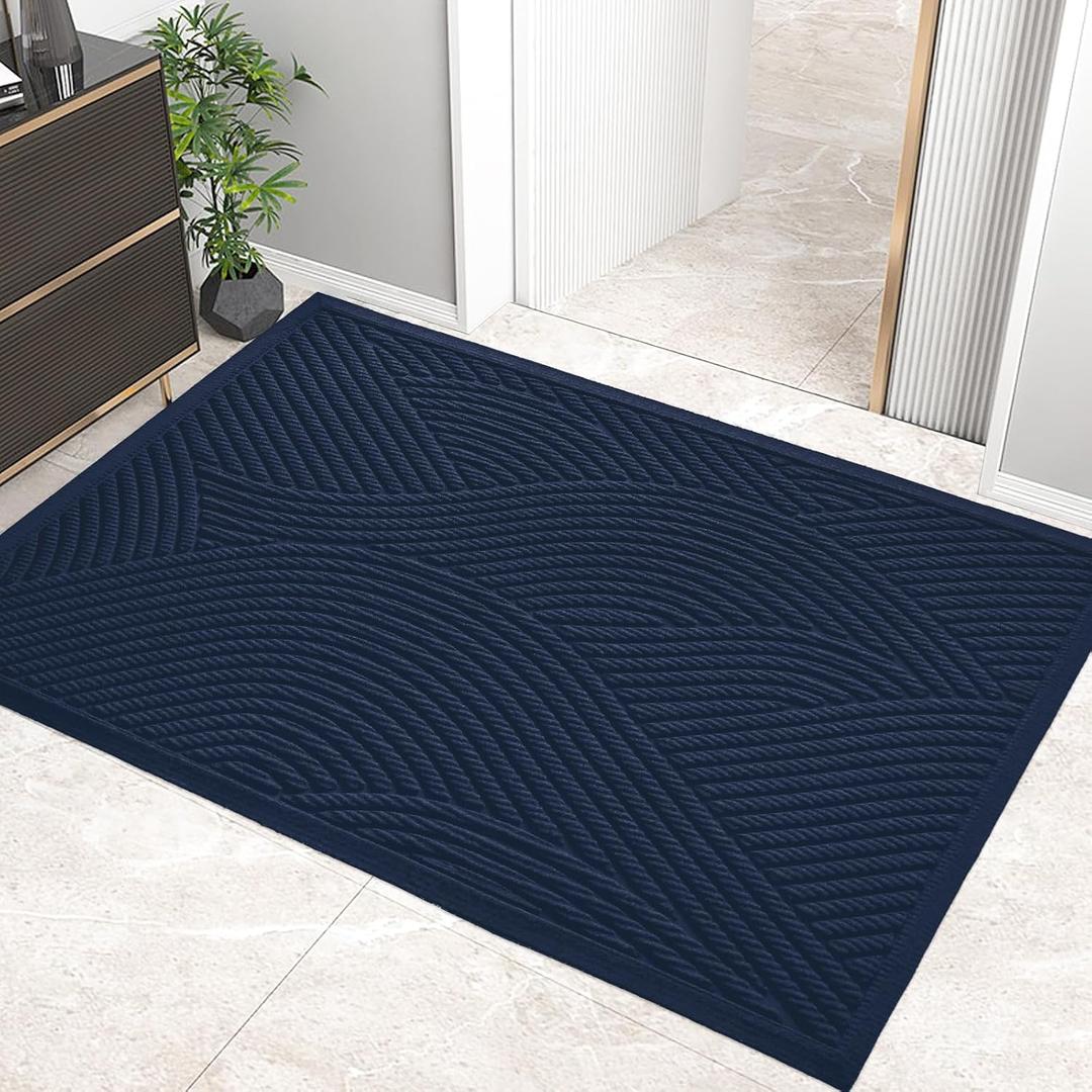HIYARD Sturdy Front Door Mat, Absorbent Muddy Dirt Resist Welcome Door Mats Outdoor Indoor, Stain and Fade Resistant, Non-Slip Backing Entry Mat Low Profile Doormat for Entryway, 4732, Blue