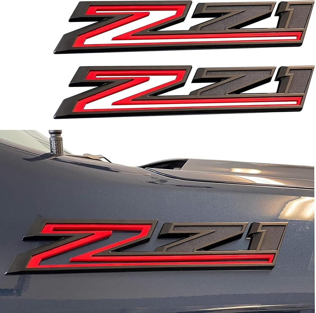 2 Pack 2019-2026 OEM Z71 Emblems Side Left & Right Badges Compatible with Silverado Tahoe Suburban 84632695 (Gloss Black Red)