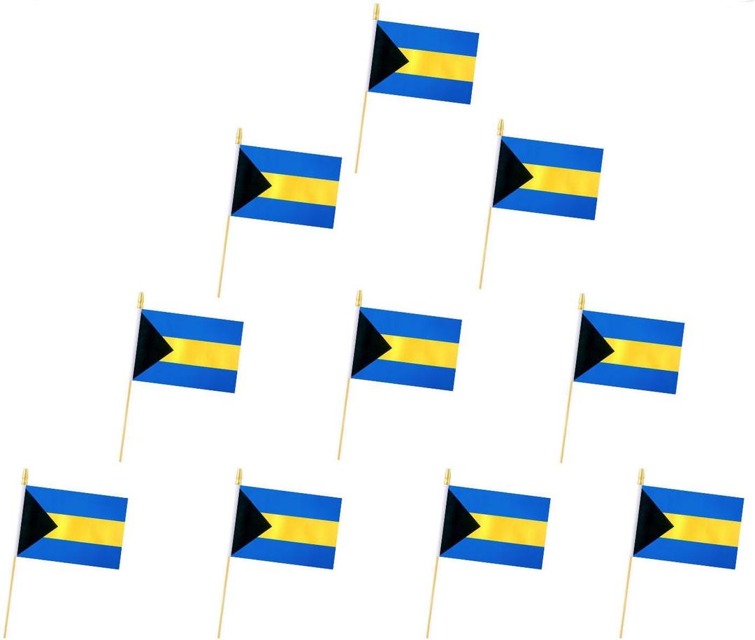 10 Pack Bahamas Flags -BS Handheld Flag- 5x8 in,Bahama Mini Flag. Suitable For Party Decorations, Store Displays, Bar Decorations And National Day Parades.