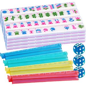 Pink American Mahjong Game Set 166 Mahjong Tile Set 1.2-inch American Mahjong Tile Set with 4PCS Mahjong Racks with Pushers