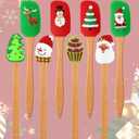 8 Pieces Christmas Silicone Spatula Xmas Spatula with Wooden Handle Holiday Cake Scraper Utensils for Baking Santa Claus Pattern Kitchen Supplies Gifts for Cooking, Stir Butter Cream