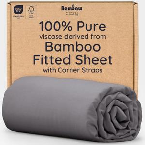 Bambaw 100% Viscose Derived from Bamboo Fitted Sheet Full Size, Cooling Fitted Sheets Only, Full Mattress Fitted Sheet Only, 15 Deep Gray Fitted Sheet Full, Soft Fitted Sheet with Straps (Dark Gray)