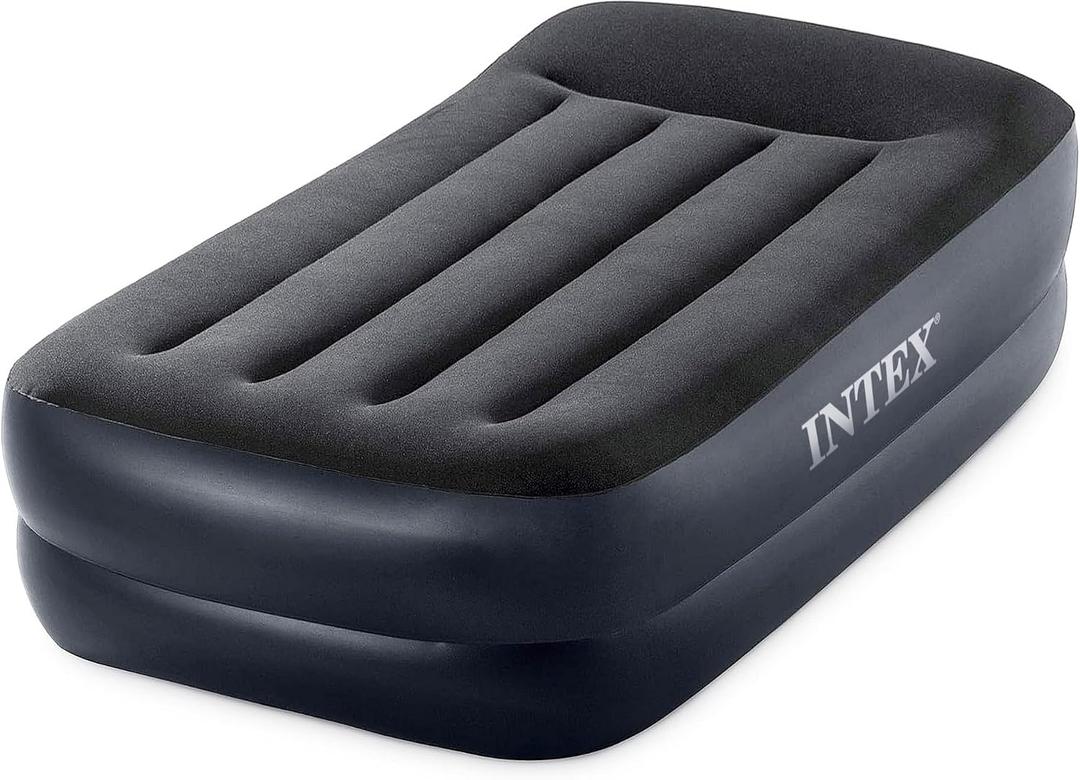 Intex Raised Airbed Mattress with Built-in Pump, Dura-Beam Plus Pillow, Twin - Portable Inflatable Luxury Blow-Up Bed for Adults, Camping, Guests