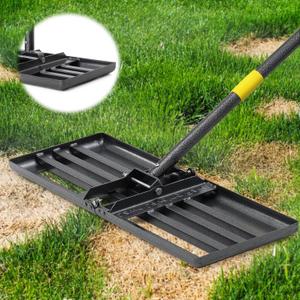 BsBsBest Lawn Leveling Rake, 26"x 25" Heavy Duty Lawn Leveler 5FT Adjustable Peat Moss Spreader Dirt Ground Level Tool for Yard Garden Golf Course Farm Pasture