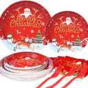 Christmas Paper Plates and Napkins Set, Christmas Plates Cups Napkins Forks Tablewares Party Supplies Serve 24