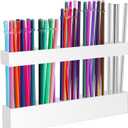 9.5” Large Acrylic Straw Holder for Cabinet Door - Reusable Tumbler Straw Organizer Storage, Small Kitchen Accessories Container, Ultra Sticky Cupboard Door Mounted (White)