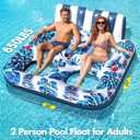 Sinbyuer 2 Person Inflatable Pool Floats Adult, 66x62 Inch Pool Lounger Float with Cup Holders & Backrest, 0.4mm Thickened Pools Float Recliner Rafts, Floating Chair Water Floaties for Adults