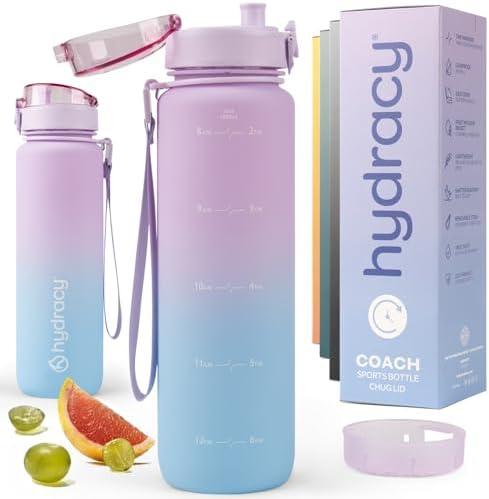 Hydracy Water Bottle with Time Marker -Large 32oz BPA Free Gradient Water Bottle - Leak Proof Gym Bottle with Fruit Infuser Strainer & Times to Drink -Ideal for Fitness Sports & Outdoors