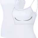 ATTRACO Women's Cotton Camisole Shelf Bra Spaghetti Straps Tank Top (#1 White/White) S 