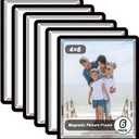 Magnetic Sticky Frames 4X6 with No-Residue Adhesive Backs,Work For Smooth Surface-Windows/Door/Glass/Ceramic,Black Dots Decoration Border,Photo Paper Easy Changable(6 Pack)