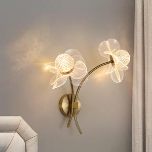 Flower Shaped Wall Sconce, LED Elegant Wall Light, Dimmable Gold Wall Mount Lamp for Mirror, Bedroom, Hallway (2 Light)