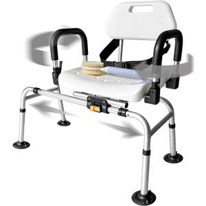 DMI 360 Max Comfort Swivel Shower Chair & Transfer Bench, Extra-Wide 360lb Capacity, Non-Slip & Padded Arms, Bonus Adjustable Back Scrubber