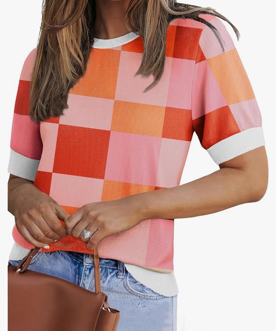 Zeagoo Women Short Sleeve Sweater Summer Crew Neck Dressy Casual Soft Knit Pullover Tops Trendy, Small