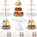 12 Pcs Dessert Table Display Stand Set Include 5 Cupcake Holder/Cup Cake Tier Tower 1 Round Lace Cake Stand and 6 Serving Tray Combo for Party Birthday Baby Shower Wedding Round(White)