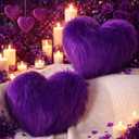 Maitys 2 Pcs Heart Shaped Pillows 12 x 16 Inch Faux Fur Throw Fluffy Cute Soft Throw Pillows Decorative with Insert for Anniversary Bedroom Living Room Sofa Couch (Violet)