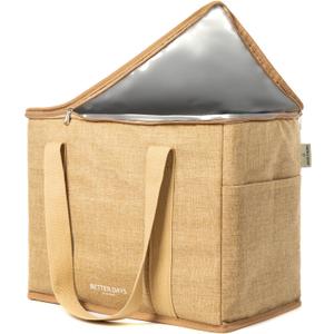 Nook Theory Reusable Insulated Grocery Bag - Leak Proof, X Large Cooler Bag - Insulated Shopping Bags for Groceries - Travel Cooler Bag for Frozen and Hot Food with Zippered Top (Jute)
