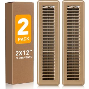 Floor Register 2x12 Inch Brown, Floor Vent Covers for Home Floor, Sidewall, Design with Adjustable Air Supply Lever Air Vent Deflectors, 2 Pack