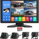 4 Channel Backup Camera System,Touchable 10.26 inch Monitor with DVR Stereo, 64GB Card, IP69 Waterproof, Nightvision 1080P Backup Camera for RV/Truck/Trailer Pickup,Rear Side Front Wired System