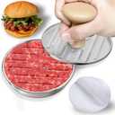 Burger Press, 5Stainless Steel Hamburger Press Patty Maker, Non-Stick Hamburger Press for Making Patties, for Grilling and Cooking, Comes with 100 Pieces of Wax Paper