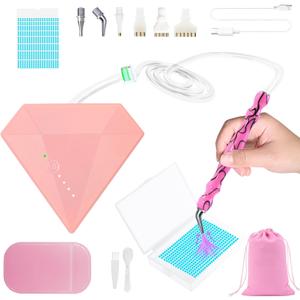 Lanzeyo Rechargeable Electric Diamond Painting Pen Vacuum Diamond Art Pen with Long Endurance Battery Electric Vacuum Pen with Beads Storage Tray for Gem Art Diamond Art Accessories (Pink)